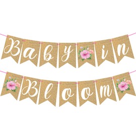 Lemicin Baby in Bloom Banner with Flower, Rustic Bunting Garland for Baby in Bloom Party, Baby Shower Wall Hanging Floral Pattern Banner, Summer Theme Sweet Girl Pink Party Mommy Celebration Supplies