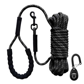 UPET Dog Training Leash 5m 10m 15m（15ft 30ft 50ft ） Reflective Extra Long line Leashes Outside Puppy Camping Safety Back-Yard Rope Dogs Lead for Small Medium Large with Training Clicker（5m Black）