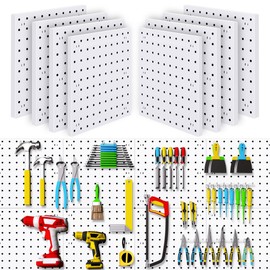 8PCS Pegboard Wall Organizer Panels, White Pegboard Wall Mount for Craft Room, Garage, Kitchen, Living Room, Bathroom, and Study Room, Peg Boards for Walls Easy to Install