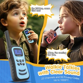 QNIGLO Kids Walkie Talkie, VOX Rechargeable Kids Walkie Talkie, 3KM Working Distance, 48H Standby, 8 Channels, Flashlight Function, Gift for 3-12 Year Old Girls & Boys (2-Pack)