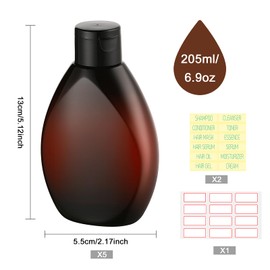 Wowang Plastic Squeeze Bottles with Flip Cap 6.9oz 5 Pack Leak Proof Shampoo and Conditioner Containers Travel Essentials for Shampoo Conditioner Body Wash(Brown)