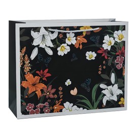 HANSWARE 2 Pack 12.6" Large Black Gift Bags with Handles,Vintage Flower Paper Gift Bags for Presents Cute Bags for Valentines,Wedding,Easter,Christmas,Baby Shower,Birthday Party,9.6"L x 3.7"W x 7.7"H