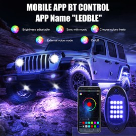 LED Rock Lights 4pcs Multicolor LED Lights Waterproof with APP BT 24 Key Controller Music Function for SUV ATV UTV