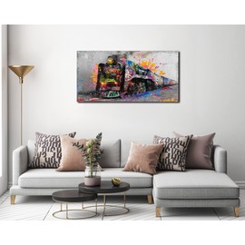 JKWALL77 Graffiti Train Wall-Art - Banksy Canvas Wall Art For Living Room - Modern Art Wall Decor Ready To Hang Size 40" x 20"