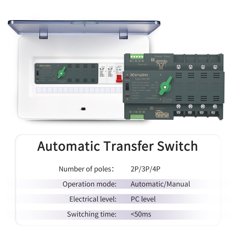 KERWINN Mini ATS Automatic Transfer Switch 100 amp Manual Power