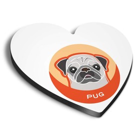 1 x Heart MDF Magnets - Tan Pug Dog Animal Pet Puppy 5993