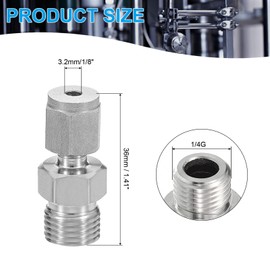 PATIKIL 1/4G x Φ1/8" 304 Stainless Steel Compression Tube Fitting, Double Ferrules Compression Tube Fitting Straight Adapter Connect