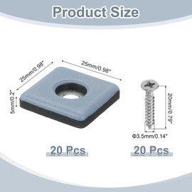 uxcell 20Pcs Screw on Furniture Sliders, 0.98"(25mm) Square Furniture Glides Sliders, Chair Leg Sliders Floor Protectors Pads, Furniture Pads with Screws for Chairs, Cabinets, Light Blue