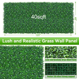 EverNture 48"x120"(40 SQFT) Grass Wall Panels, Artificial Grass Backdrop, Fake Greenery Plant Boxwood Roll with Flower, Green Wall Decor for Outdoor Indoor Patio Garden Backyard