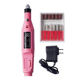 Lima de Uñas Eléctrica de Profesional de Pulidor - Kit de Taladro para Uñas 6 PCS Puntas y Lijas, para Manicura y Pedicura, Drill para Uñas Ajustable y Portátil (Rosado)