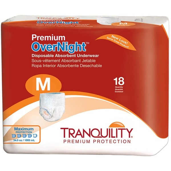 TRANQUILITY Premium Overnight Disposable Absorbent Underwear (DAU) - MD - 72 ct, White (B0039Y1MLA)