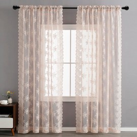 Kotile Blush - Cortinas transparentes de 90 pulgadas de largo, 2 paneles Cottagecore - Cortinas florales de coqueta para recámara, sala de estar, bolsillo para barra, cortinas de ventana de encaje, 52