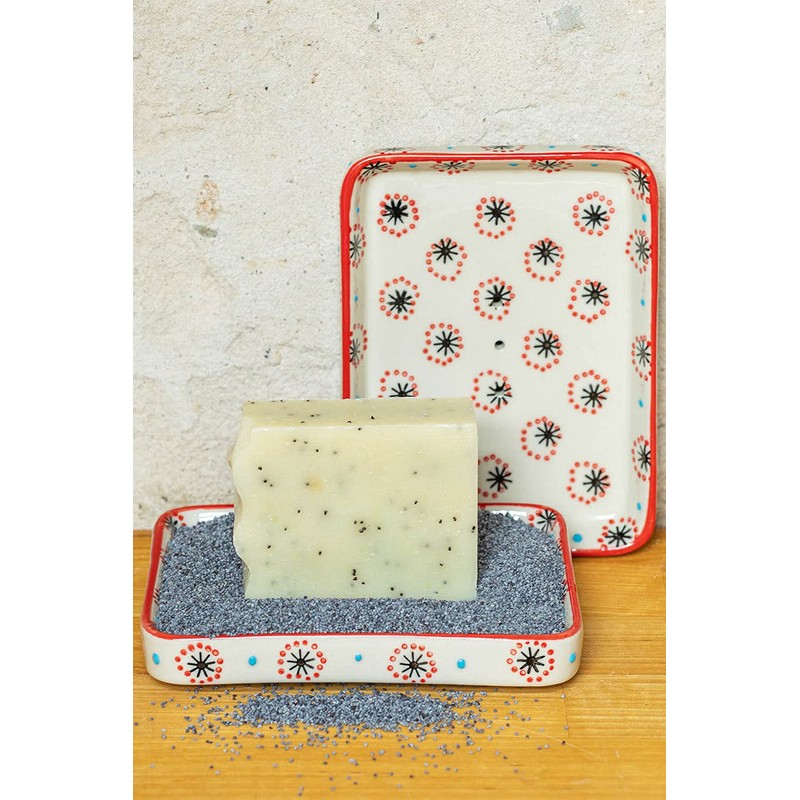 Tranquillo Square Soap Dish Retro Stoneware Hand Printed Rounded Corners