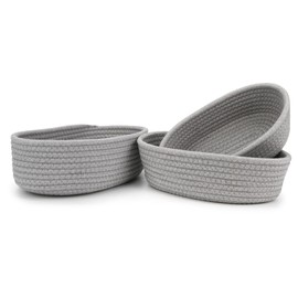 Spesh Storage Basket, Set of 3 Cotton Baskets, Storage Basket Made of Cotton Rope Baskets, Braided Organiser Boxes for Children's Room, Bathroom, Living Room (Grey)