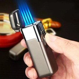 The Vintage Lighter Torch Lighter Quad 4 Jet Flame Torch Lighter Refillable Butane Cigar Lighter - Gold