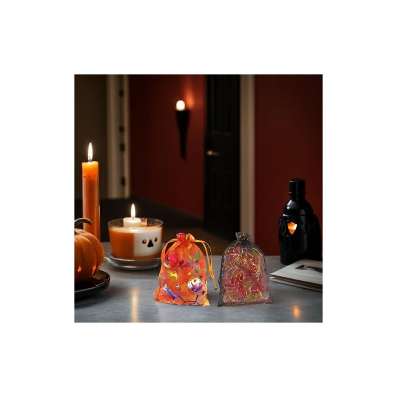 Artibetter 60 Bolsas de Organza Halloween con Cordón