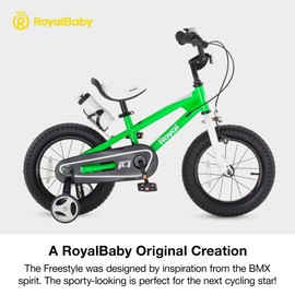 RoyalBaby Boys Girls Kids Bike 12 Inch BMX Freestyle 2 Handle Brakes Toddler Beginner Bicycles with Training Wheels Children Bicycle Green