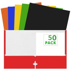 Bulk Colorful Paper Folders with Pockets Heavy Duty Wholesale Pocket Folders for 3 Ring Binder (50 Folders in 6 Colors)