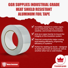 GGR Supplies AF-20R Professional/Industrial Grade High Temperature Heat Shield Resistant Aluminum Foil Tape Ideal for HVAC, Air Ducts Repair (3.6Mil): 1/2 in. Wide x 50 yds.