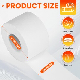 64 Pack Athletic Tape, White Sports Tape for Wrist Ankle Protection, Sports Tape Athletic No Sticky Residue, Easy to Tear Gymnastics Tape for Soccer, Football, Training Supplies (1.5" x 640 Yards)