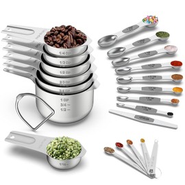 Measuring Cups and Magnetic Measuring Spoons Set, Wildone Stainless Steel 7 Measuring Cups, 8 Double Sided Stackable Magnetic Measuring Spoons, 1 Leveler & 5 Mini Spoons - 21 Piece