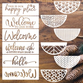 12 Inch Welcome Stencils for Wood Signs – Reusable Plastic Stencils with Brick, Cow Print, Herringbone & Leopard Patterns DIY Porch Sign & Door Mat Templates for Home Décor