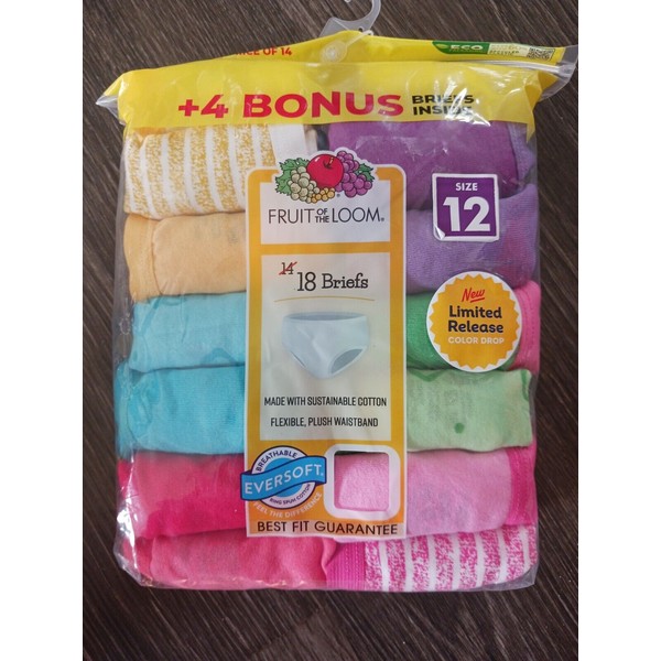 FRUIT OF THE LOOM GIRLS COTTON BRIEFS 14 PACK SIZE