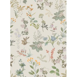 NEKOKOYA Wallpaper Peel and Stick Renter Friendly Wallpaper Beige Floral Wall Paper17.7 x118 Vintage Self Adhesive Leaf Contact Paper Boho Farmhouse Wall Muralr for Bedroom Cabinet Decor