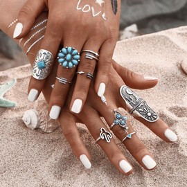 Dcfywl731 Gold Knuckle Rings Set for Women Gifts Trendy Stuff Boho Retro Stackable Star Moon Heart Rings Cute Stuff Jewelry Christmas Gifts Stocking Stuffers