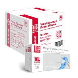 Basic Medical Synmax Vinyl Exam Gloves - Latex-Free & Powder-Free - X-Large, BMPF-3004(Case of 1,000),Blue