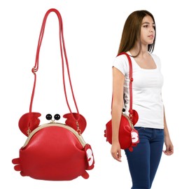 Kichvoe Crab Handbag with Crab Keyring Crab Shape Shoulder Bag Crabs Shell Bag PU Leather Animal Purse for Women and Girls, red, Sports