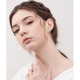 EPIRORA 4 Pairs Sterling Silver Earrings Set Hypoallergenic Earrings Cubic Zirconia Stud Earrings Birthday Gift Earrings For Women White Gold 3/4/5/6/mmm