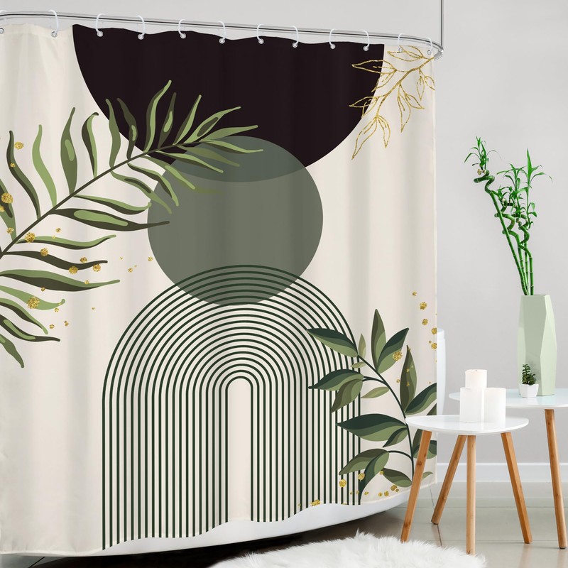 Dark Green Boho Shower Curtain 60Wx72H Black Green Modern Bohemian