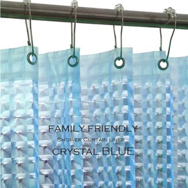 Eazzier Bath Blue 3D Crystal Plastic Shower Curtain Liner, 72x72 Inch Thin Lightweight Ice Cube Plastic Bathroom Shower Showroom Inner Curtain with Rustproof Metal Grommet Holes and Weighted Magnets