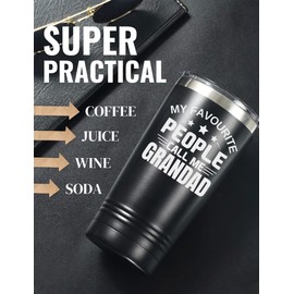Onebttl Grandad Gifts Tumbler, Grandfather Presents from Granddaughters Grandsons for Father's Day Christmas, Stainless Steel Cup with Lid, 20oz/590ml - My Favourite People Call Me Grandad