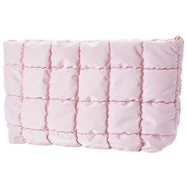 CREATCABIN Puffy Kosmetiktasche Gesteppte Make Up Tasche Leder Make Up Tasche Mit Reißverschluss Kulturbeutel Make Up Tasche Geldbörse Tragbarer Reise Organizer Waschbar Für Damen 26.5x15x5.5cm Rosa