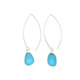 Sea Stamped Sea Glass Eclipse Drop Earrings-Sterling Silver Drop Earrings with Beach Glass-Mermaid Jewelry-Beach Earrings (Light Blue)