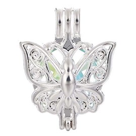 Vie Jeune 10pcs Grace Butterfly Pearl Cage Bright Silver Beads Cage Locket Pendant Jewelry Making-For Oyster Pearls, Essential Oil Diffuser, Fun Gifts (Butterfly)