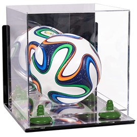 Better Display Cases Acrylic Mini - Miniature (not Full Size) Soccer Ball Display Case with Clear & Mirror Case, Green Risers , Wall Mount and Mirror Base (B03/A015)