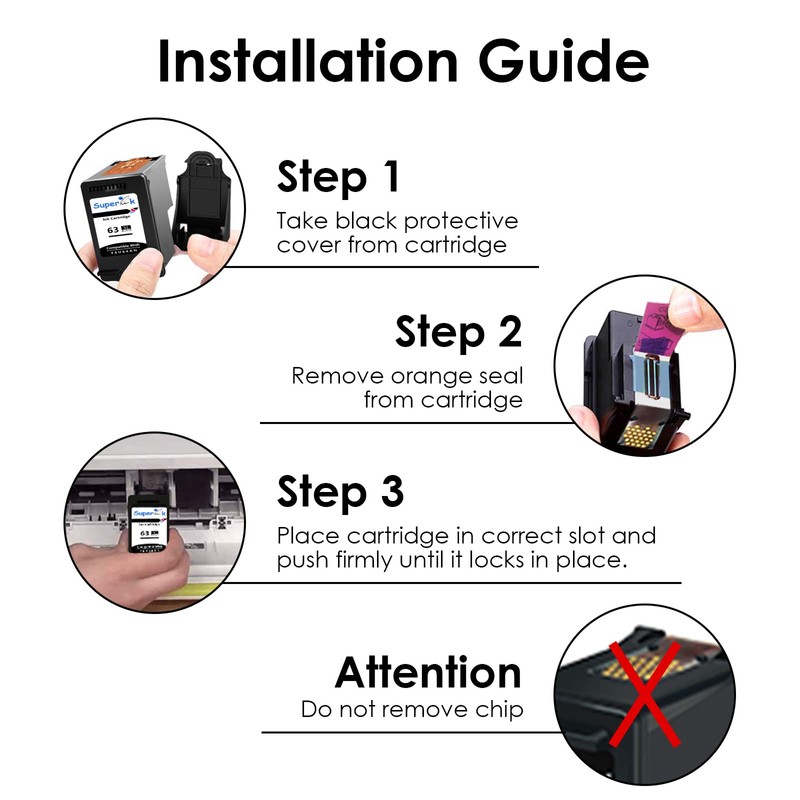 USUPERINK Remanufactured 63 High Yield Ink Cartridge Replacement for HP