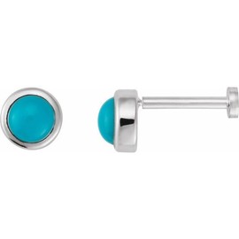 14k White Gold Cabochon Natural Turquoise Press Fit Back Stud Earring Refined