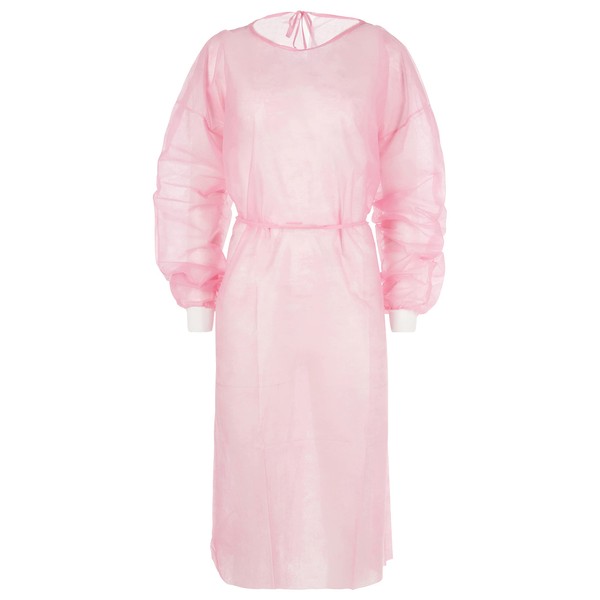 Nobles Universal Size Pink Disposable Isolation Gowns - Latex-Free Gown is Fluid Resistant with Knitted Cuffs - Medical & PPE Gowns - Ideal Safety Protection for Women & Men (Case of 50)