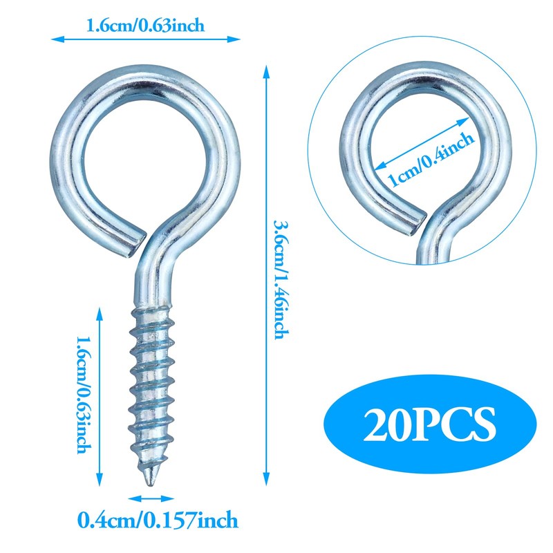 JRSHIRLEYLTD 20 Pieces Screw in Hooks, Small Ring Eye Screw