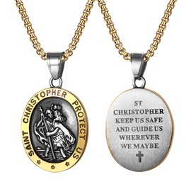 Oidea Mens St Christopher Necklace: Stainless Steel Saint Christopher Medal Religious Catholic Travel Traveler Protection Amulet Pendant Jewelry Gifts for Men Women, Gold