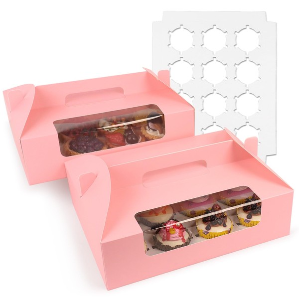 30 Pcs Cupcake Boxes, 12 Count Muffin Boxes with Handle,