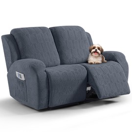 VANSOFY Recliner Loveseat Cover, 6-Pieces Stretch Dual Recliner Sofa Cover Soft Jacquard Reclining Couch Slipcover Furniture Protector with Elastic Bottom for Kid, Pets(2 Seat,Gray)