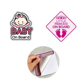 Little Princess on Board Car Warning Signs,2 Pcs Car Safety Sign Reflective Footprint Pattern Baby in Car Warning Car Sticker Durable Safety Warning Car Bumper Sticker (Pink)