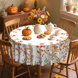 Eikione Horaldaily Fall Tablecloth 70x70 Inch, Round Thanksgiving Autumn Harvest Maple Leaf Table Cover for Party Picnic Dinner Decor
