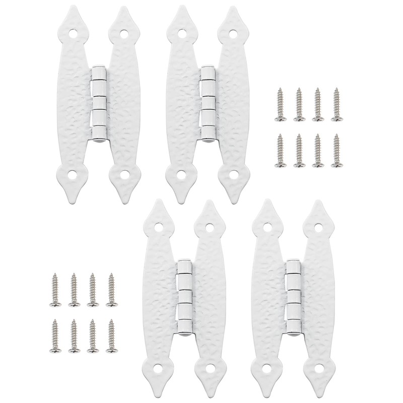 Rierdge 4 Pcs White Flush H-Hinges, Antique H-Shape Hinges for