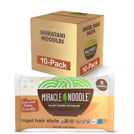 Miracle Noodle Angel Hair Pasta, 7 Oz (Pack of 10), Plant Based Shirataki Konjac Noodles, 5 Calories, 1g Net Carbs Per Serving, Keto, Gluten-Free